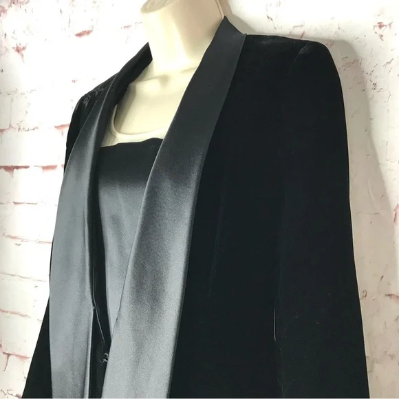 TALBOTS PETITES Black Velvet Blazer Satin Tuxedo Collar Jacket Size 10P Petite - Picture 10 of 16